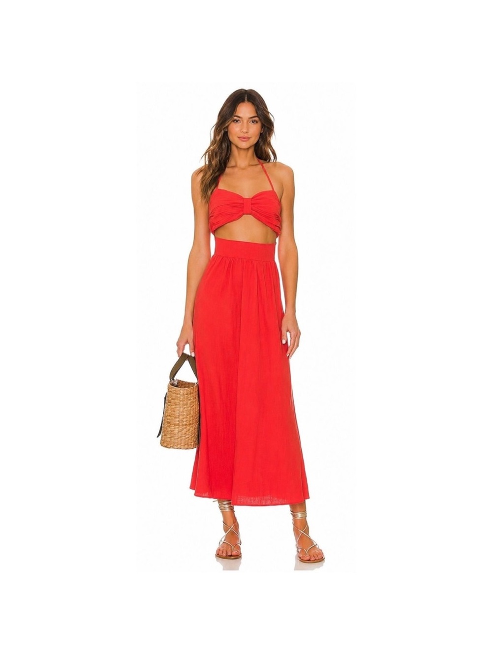 SNDYS Everyday Women's Maxi Dress Orange Large Open Back 100% Cotton